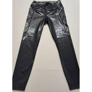 NWT Pink Active women's black faux leather high waisted full length leggings LG